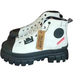 NWT Palladium Flex Boots White Black Waterproof‎ Streetwear Urban Combat…